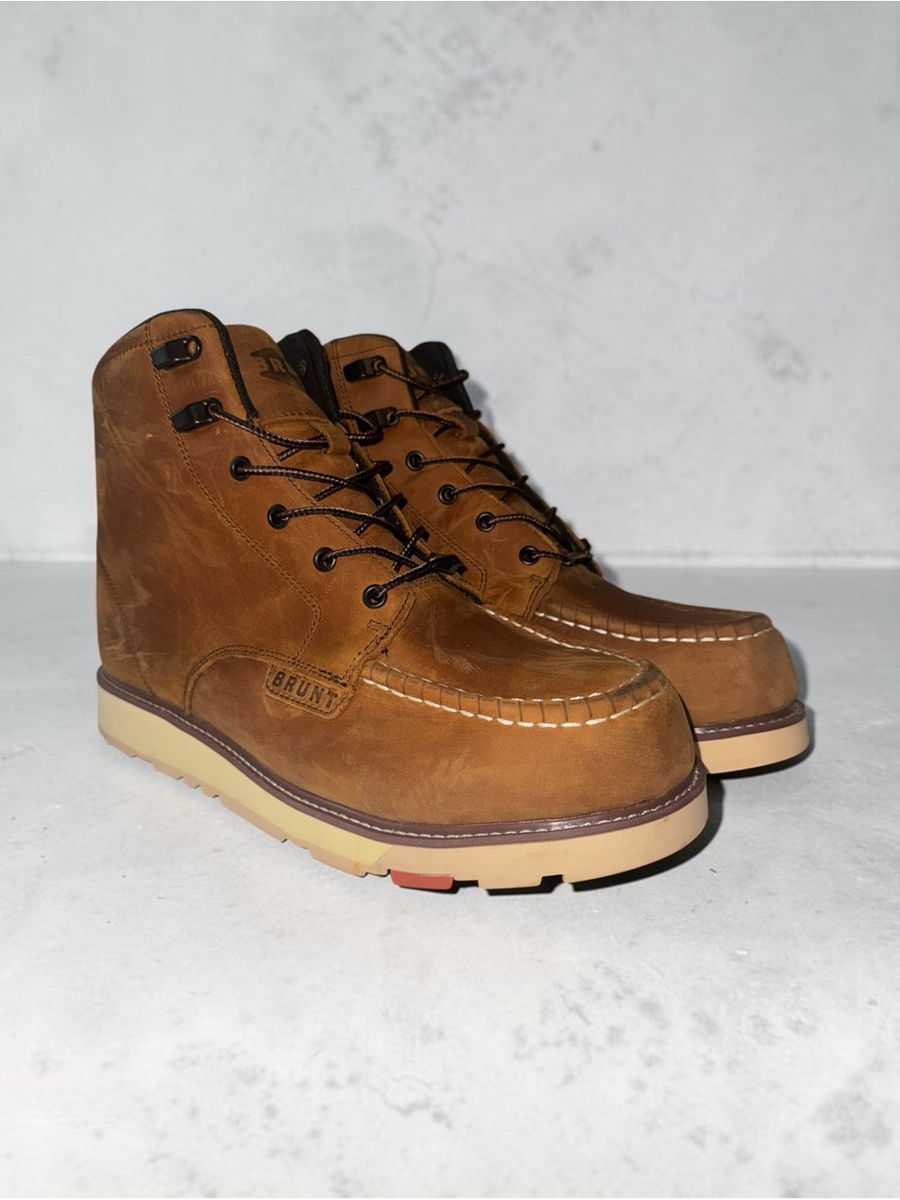 Brunt Men's Tan Leather Moc-Toe Work Boot